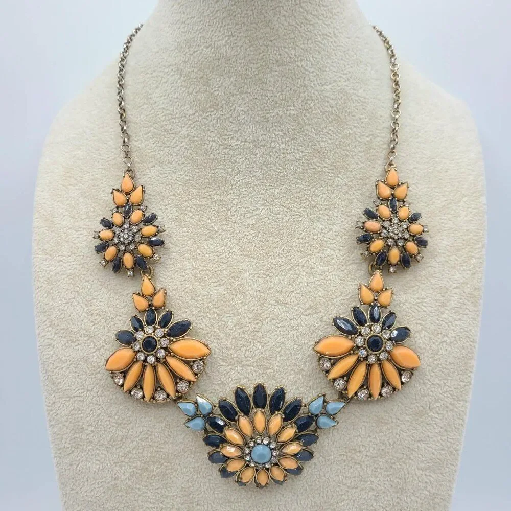 J Crew Vintage Blue Peach Resin FlowerNecklace